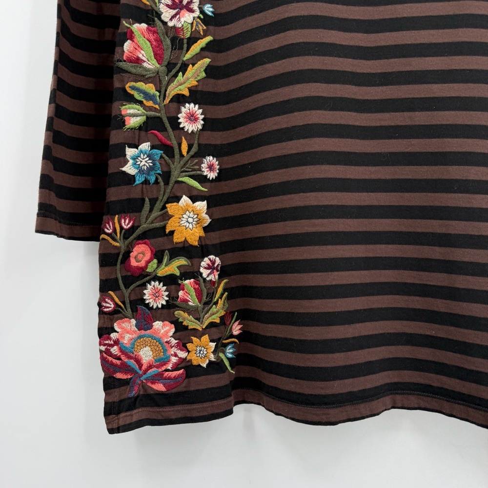 Johnny Was Brown and Black Striped Floral Embroidered Tunic - Picture 7 of 8